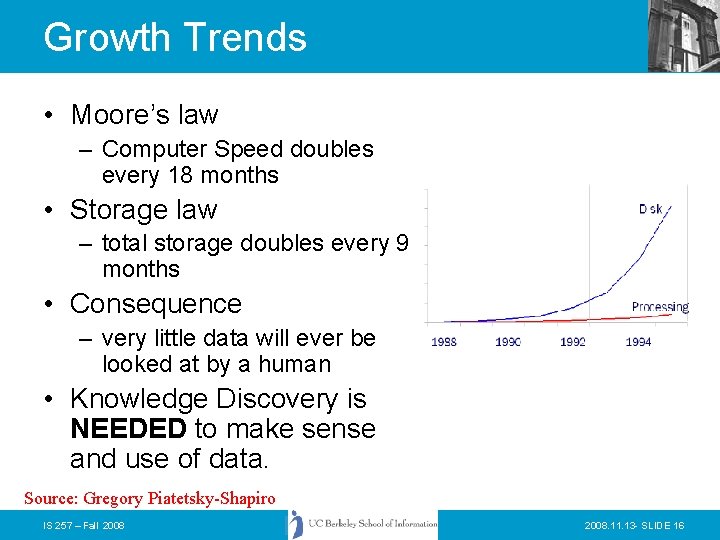 Growth Trends • Moore’s law – Computer Speed doubles every 18 months • Storage