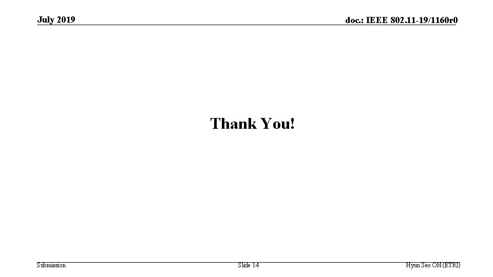 July 2019 doc. : IEEE 802. 11 -19/1160 r 0 Thank You! Submission Slide