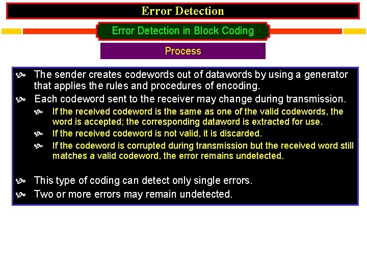 Error Detection in Block Coding Process The sender creates codewords out of datawords by