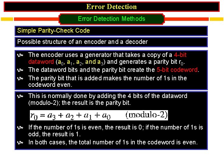 Error Detection Methods Simple Parity-Check Code Possible structure of an encoder and a decoder