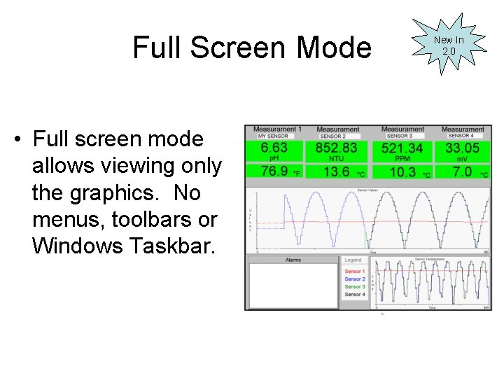 Full Screen Mode • Full screen mode allows viewing only the graphics. No menus,