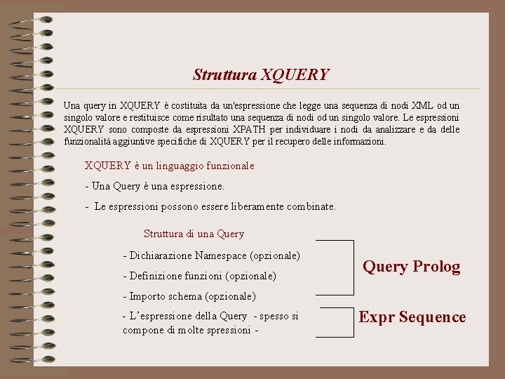 Struttura XQUERY Una query in XQUERY è costituita da un'espressione che legge una sequenza