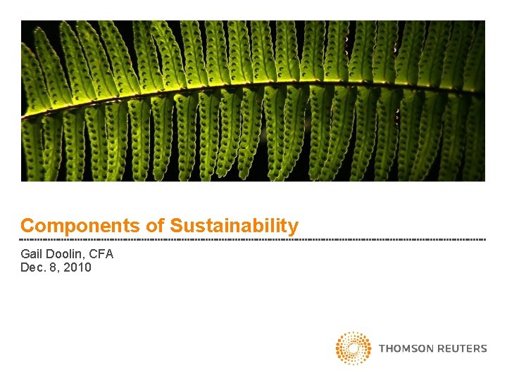 Components of Sustainability Gail Doolin, CFA Dec. 8, 2010 