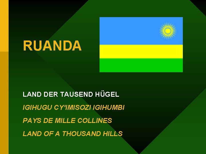 RUANDA LAND DER TAUSEND HÜGEL IGIHUGU CY‘IMISOZI IGIHUMBI PAYS DE MILLE COLLINES LAND OF