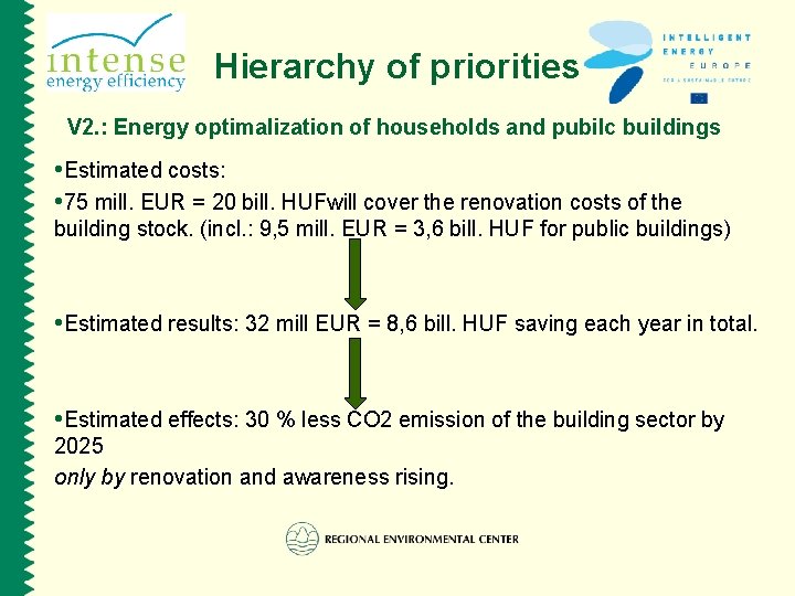 Hierarchy of priorities V 2. : Energy optimalization of households and pubilc buildings •