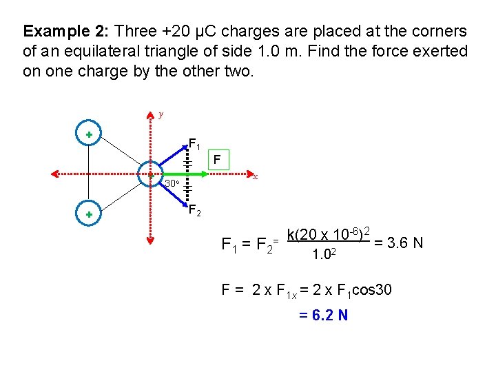 Example 2: Three +20 µC charges are placed at the corners of an equilateral