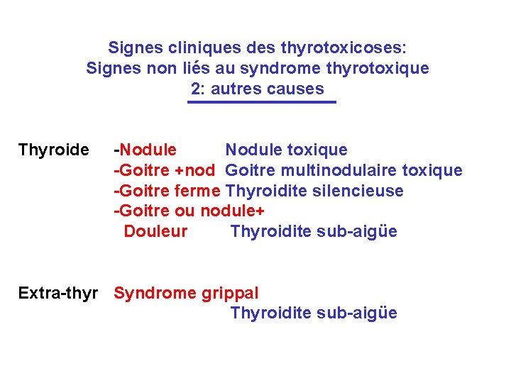 Signes cliniques des thyrotoxicoses: Signes non liés au syndrome thyrotoxique 2: autres causes Thyroide