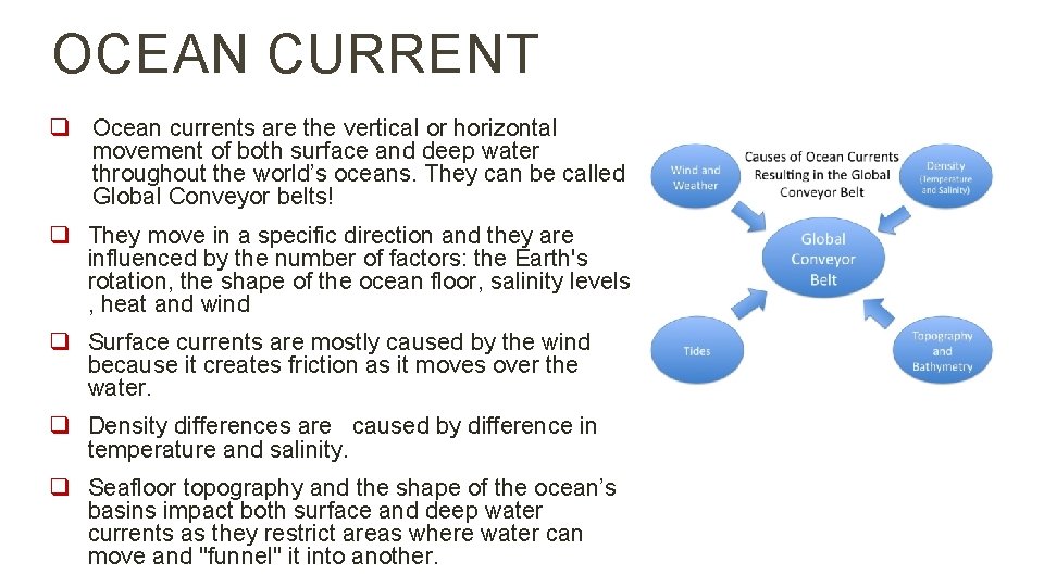 OCEAN CURRENT q Ocean currents are the vertical or horizontal movement of both surface