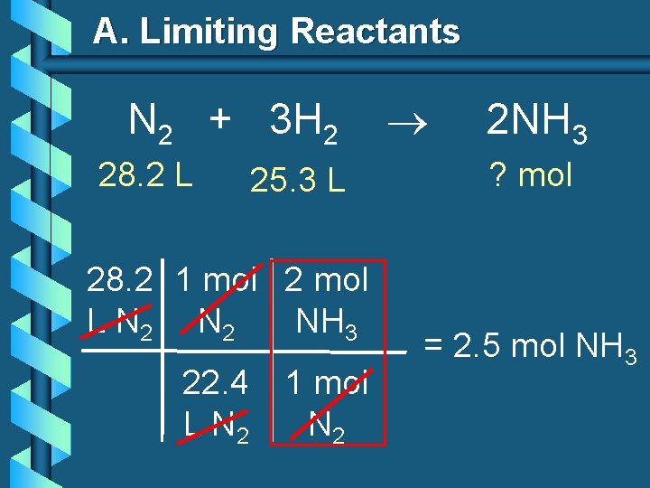 A. Limiting Reactants N 2 + 3 H 2 28. 2 L 25. 3