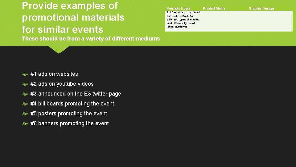 Provide examples of promotional materials for similar events These should be from a variety