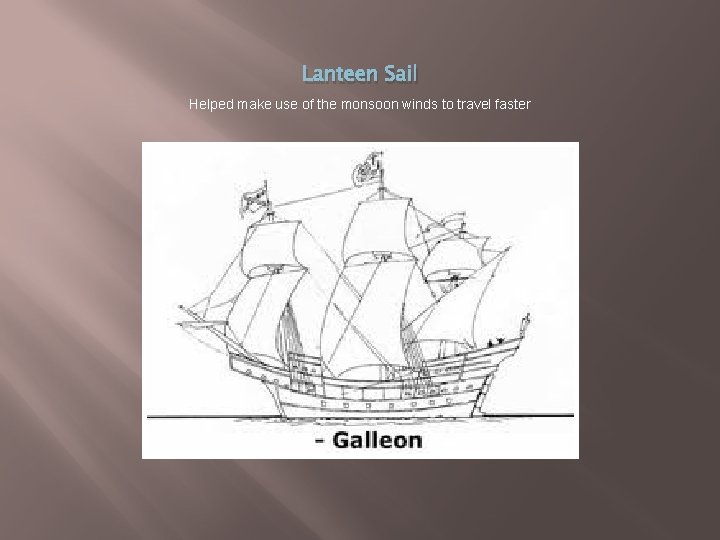 Lanteen Sail Helped make use of the monsoon winds to travel faster 