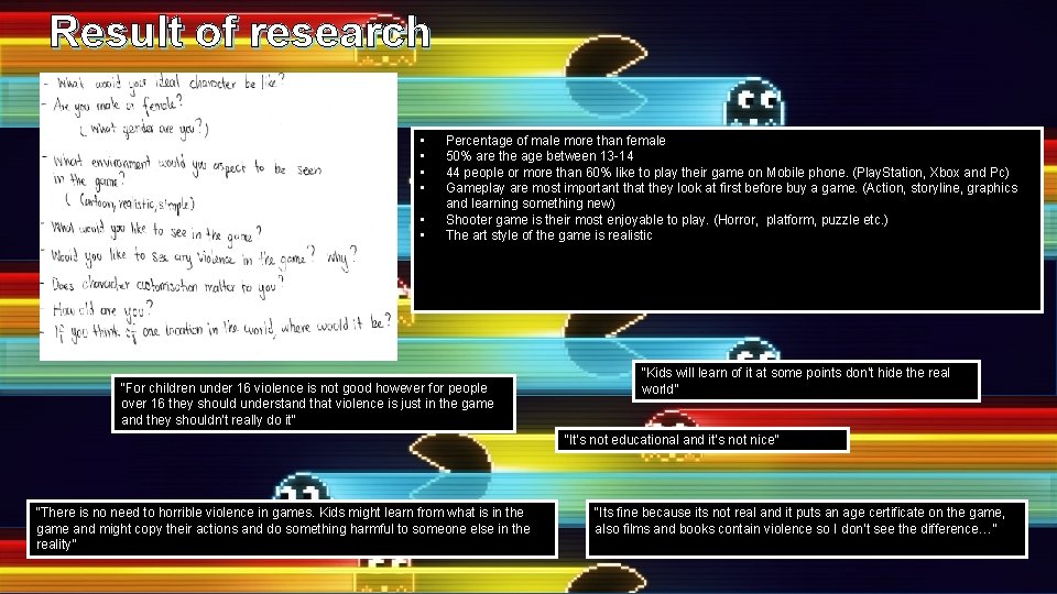 Result of research • • • Percentage of male more than female 50% are