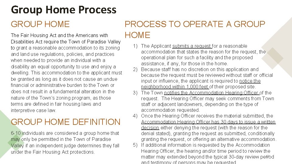 Group Home Process GROUP HOME The Fair Housing Act and the Americans with Disabilities