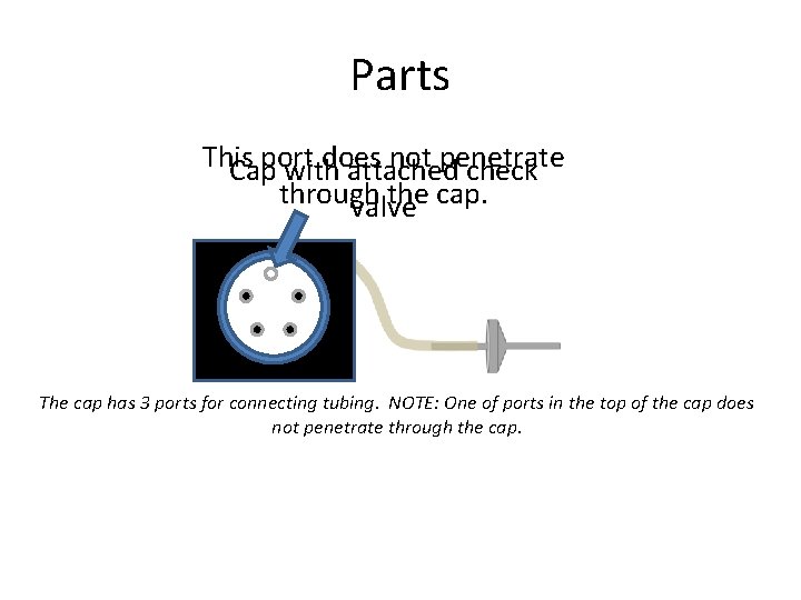 Parts This port does not penetrate Cap with attached check through the cap. valve