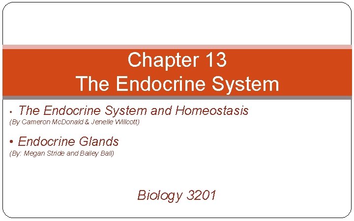 Chapter 13 The Endocrine System The Endocrine System