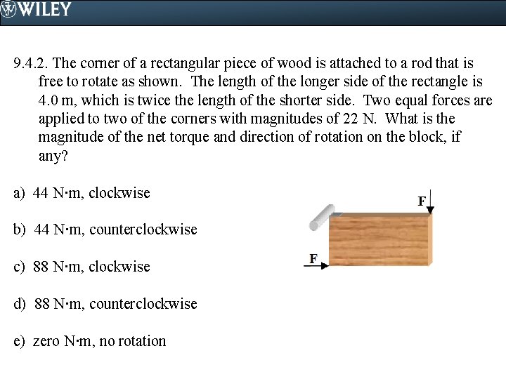 9. 4. 2. The corner of a rectangular piece of wood is attached to