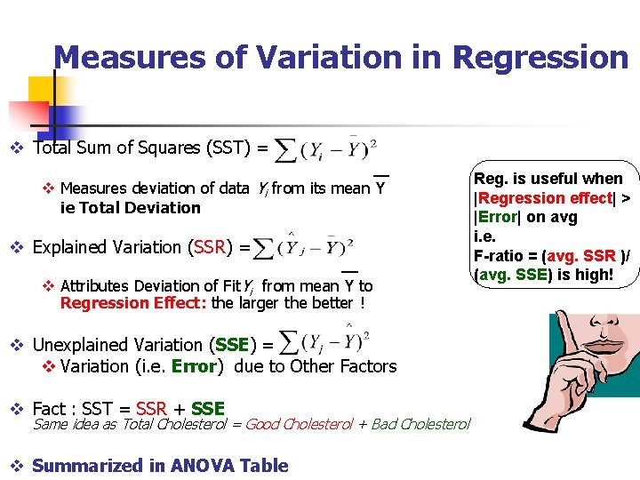 Measures of Variation in Regression v Total Sum of Squares (SST) = v Measures