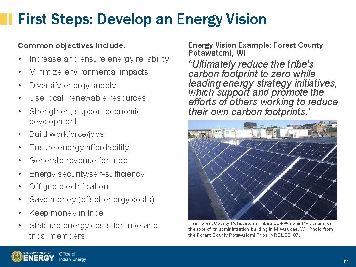 First Steps: Develop an Energy Vision Common objectives include: • Increase and ensure energy