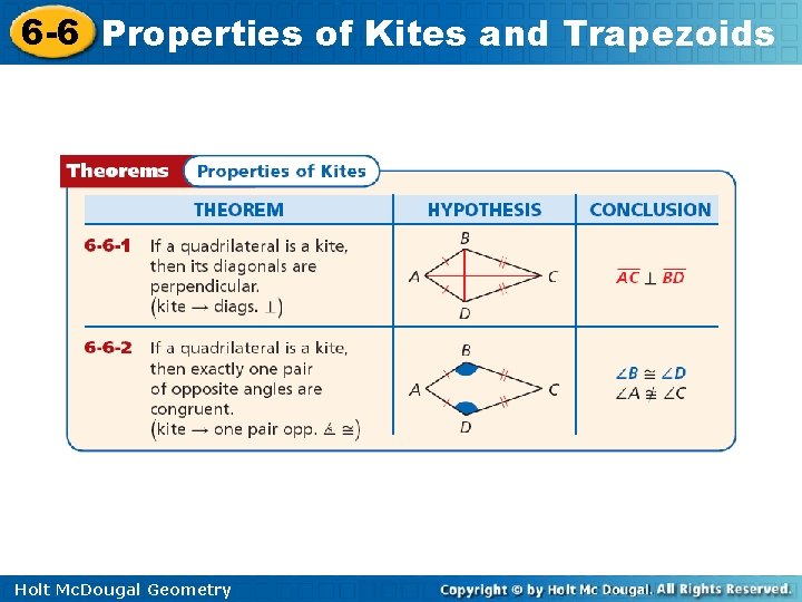 6 -6 Properties of Kites and Trapezoids Holt Mc. Dougal Geometry 