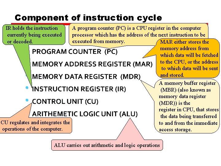 Component of instruction cycle A program counter (PC) is a CPU register in the