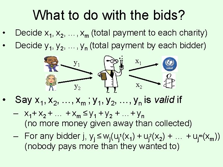 What to do with the bids? • • Decide x 1, x 2, …,