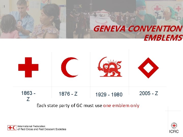 GENEVA CONVENTION EMBLEMS 1863 Z 1876 - Z 1929 - 1980 2005 - Z