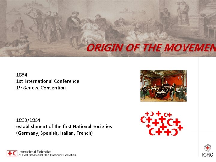 ORIGIN OF THE MOVEMEN 1864 1 st International Conference 1 st Geneva Convention 1863/1864