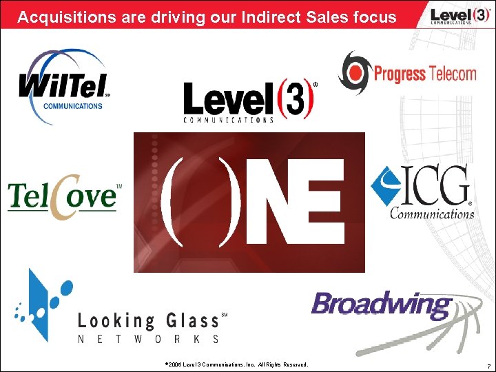 Acquisitions are driving our Indirect Sales focus 2006 Level 3 Communications, Inc. All Rights