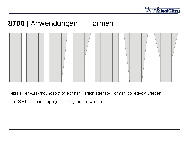 8700 | Anwendungen - Formen Mittels der Auskragungsoption können verschiedenste Formen abgedeckt werden. Das