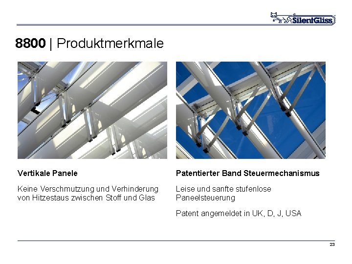 8800 | Produktmerkmale Vertikale Panele Patentierter Band Steuermechanismus Keine Verschmutzung und Verhinderung von Hitzestaus