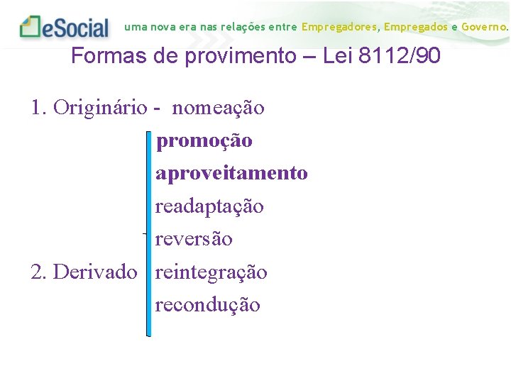 uma nova era nas relações entre Empregadores, Empregados e Governo. Formas de provimento –