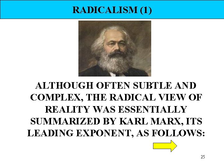 RADICALISM (1) ALTHOUGH OFTEN SUBTLE AND COMPLEX, THE RADICAL VIEW OF REALITY WAS ESSENTIALLY