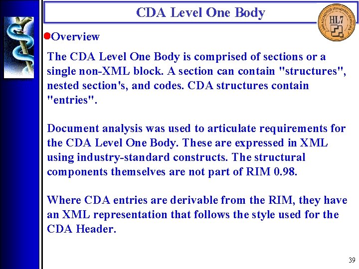 CDA Level One Body • Overview The CDA Level One Body is comprised of