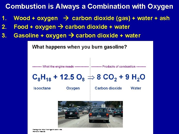 Combustion is Always a Combination with Oxygen 1. 2. 3. Wood + oxygen carbon