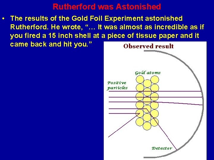 Rutherford was Astonished • The results of the Gold Foil Experiment astonished Rutherford. He