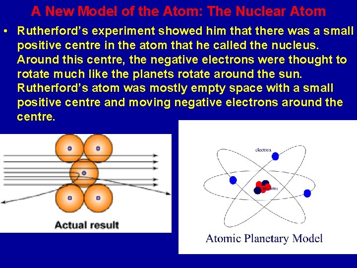 A New Model of the Atom: The Nuclear Atom • Rutherford’s experiment showed him