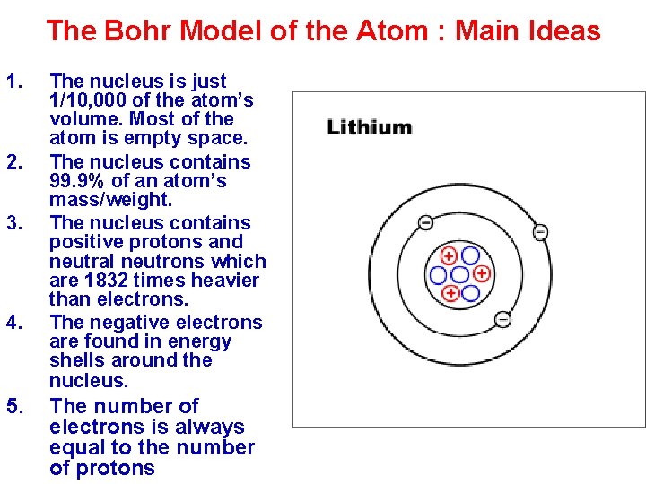 The Bohr Model of the Atom : Main Ideas 1. 2. 3. 4. 5.