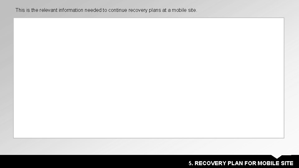 This is the relevant information needed to continue recovery plans at a mobile site.