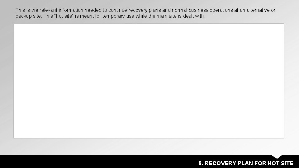 This is the relevant information needed to continue recovery plans and normal business operations