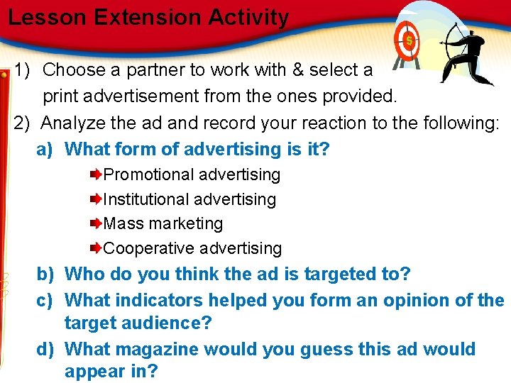 Lesson Extension Activity 1) Choose a partner to work with & select a print