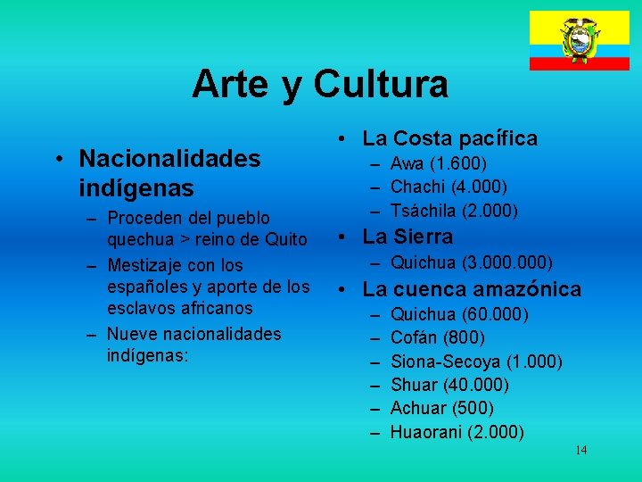 Arte y Cultura • Nacionalidades indígenas – Proceden del pueblo quechua > reino de