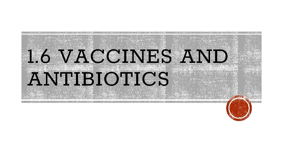 1. 6 VACCINES AND ANTIBIOTICS 1. 6 VACCINES AND ANTIBIOTICS