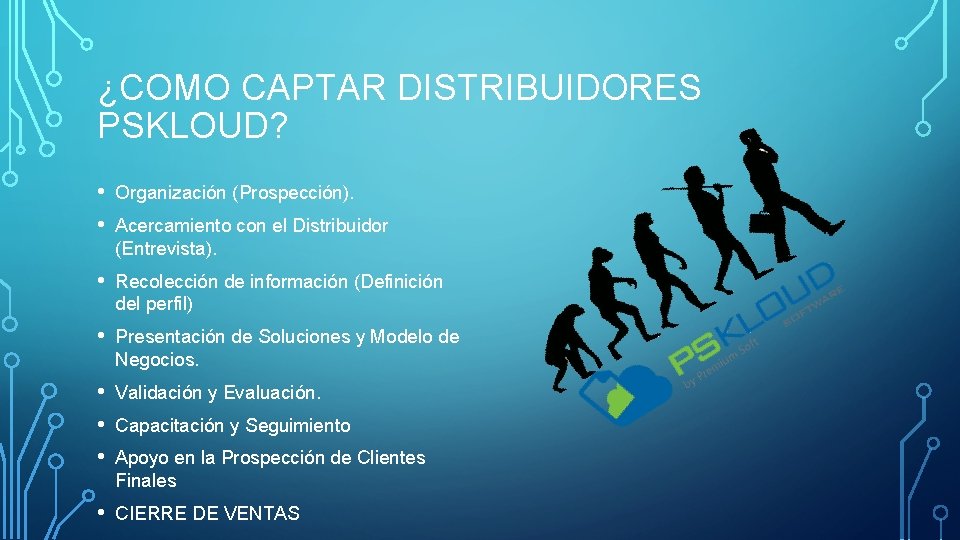 ¿COMO CAPTAR DISTRIBUIDORES PSKLOUD? • • Organización (Prospección). • Recolección de información (Definición del