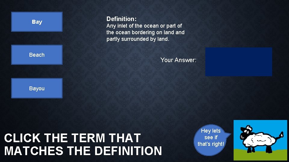 Bay Beach Definition: Any inlet of the ocean or part of the ocean bordering