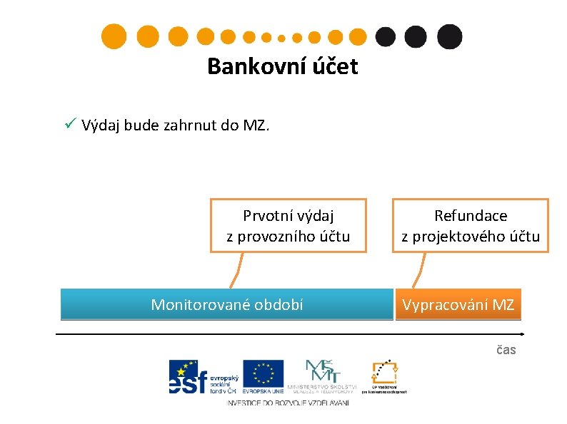 Bankovní účet ü Výdaj bude zahrnut do MZ. Prvotní výdaj z provozního účtu Monitorované