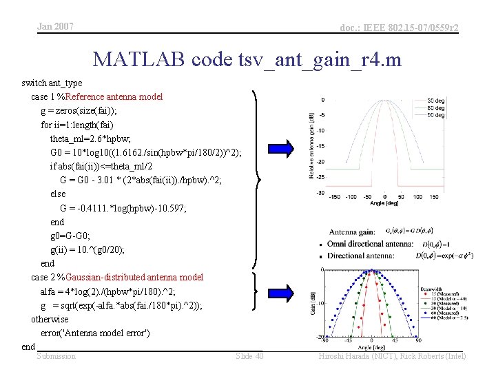 Jan 2007 doc. : IEEE 802. 15 -07/0559 r 2 MATLAB code tsv_ant_gain_r 4.