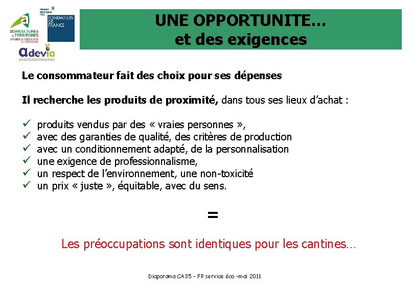 UNE OPPORTUNITE… et des exigences Le consommateur fait des choix pour ses dépenses Il