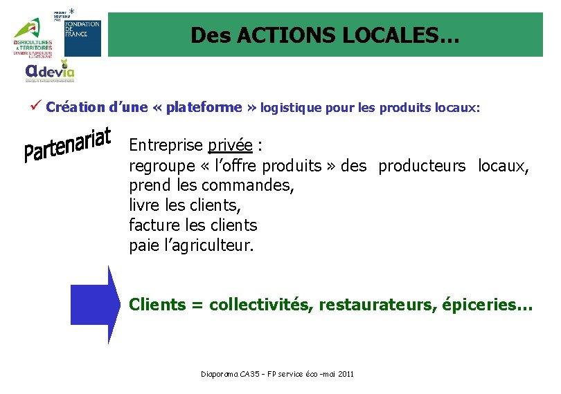 Des ACTIONS LOCALES… ü Création d’une « plateforme » logistique pour les produits locaux: