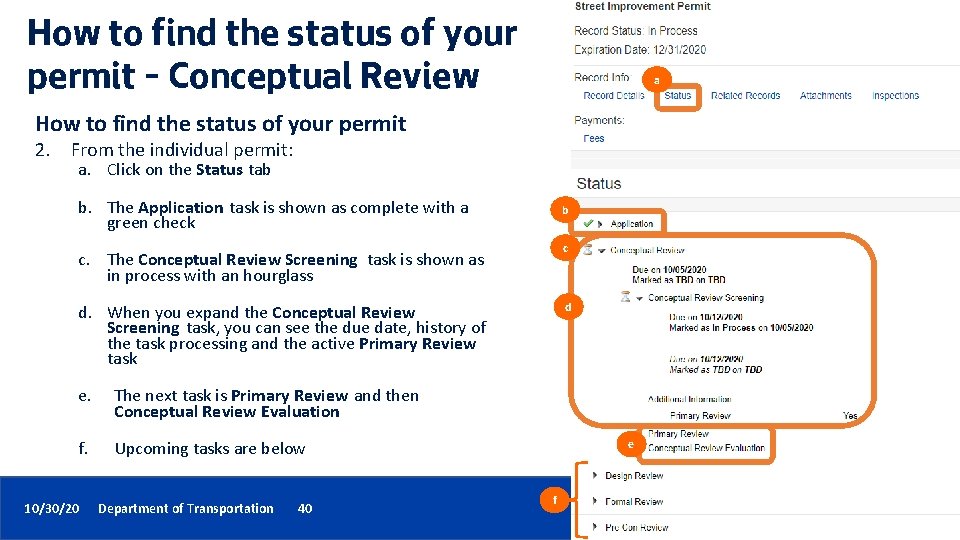 How to find the status of your permit – Conceptual Review a How to