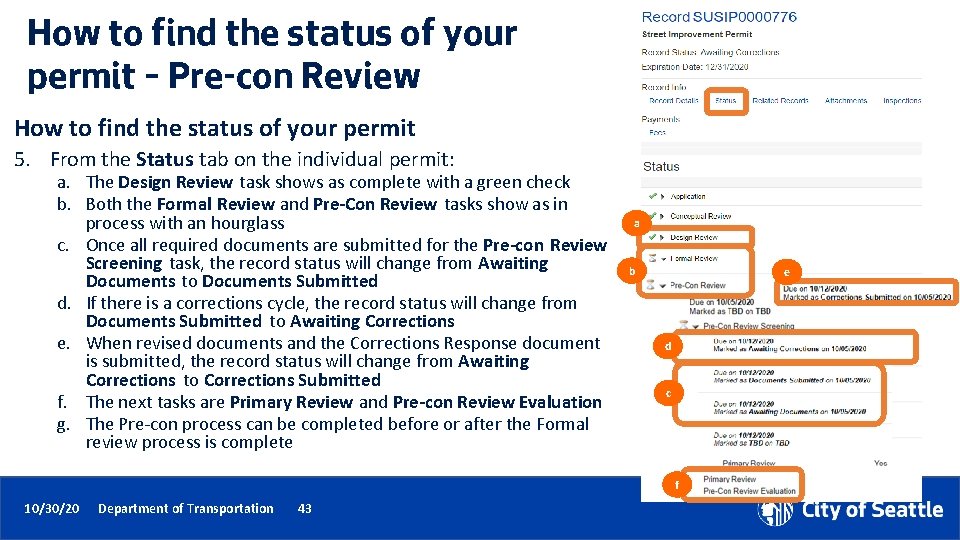 How to find the status of your permit – Pre-con Review How to find